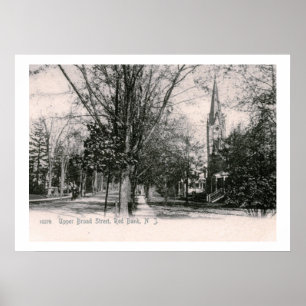 Poster Ruas Amplas, Banco Vermelho, Estilo Vintage NJ 190