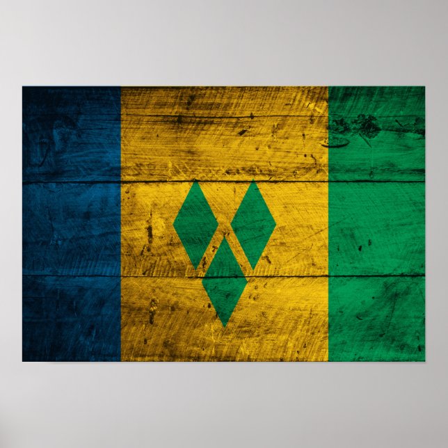 Pôster Ruas de madeira, Vincent & Grenadines Flag (Frente)