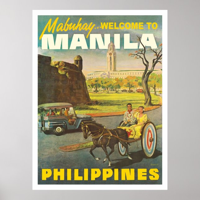 Poster Ruas de Manila, Filipinas, viagens vintage (Frente)
