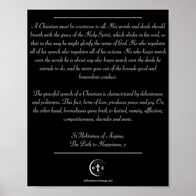 Poster Ruas Nektarios Sobre Comportamento Cristão (Frente)