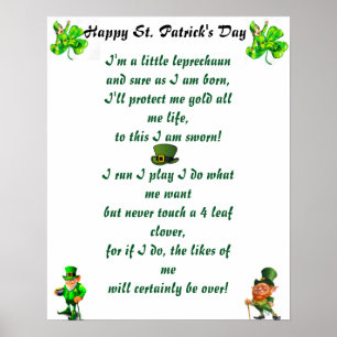 POSTER RUAS. POEMA DE LEPRECHAUN DE DIA DE PATRICK