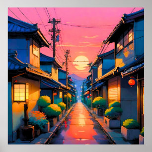 Poster Ruas Silenciosas, Luzes Quentes na Rua Japonesa
