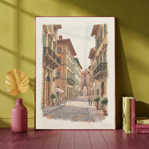 Poster Ruazinha Italiana em Aquarela Arquitetura Rua