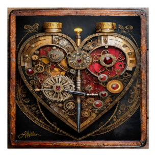 Pôster Rubis e Engrenagens Steampunk Coração Sombrio