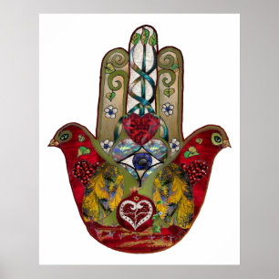 Poster Rubis Romã Coração Vermelho Pássaro Hamsa