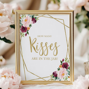 Poster Rubor Burgundy Floral Quantos Beijos Placa