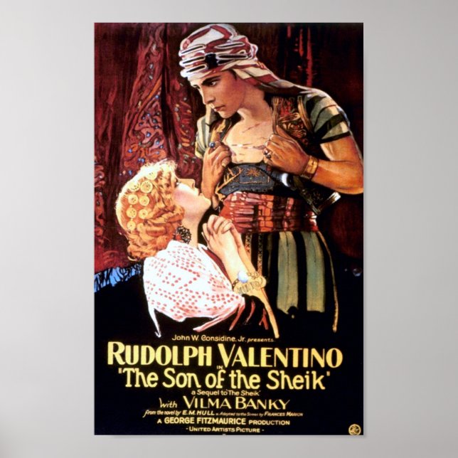 Pôster Rudolph Valentino em "O Filho do Xeque" (Frente)