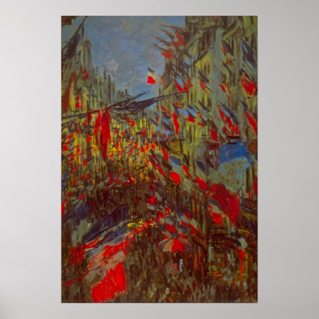 Poster Rue Montorgueil com Bandeiras de Claude Monet (Frente)