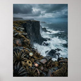 Poster Ruínas da Falésia Oceânica Steampunk