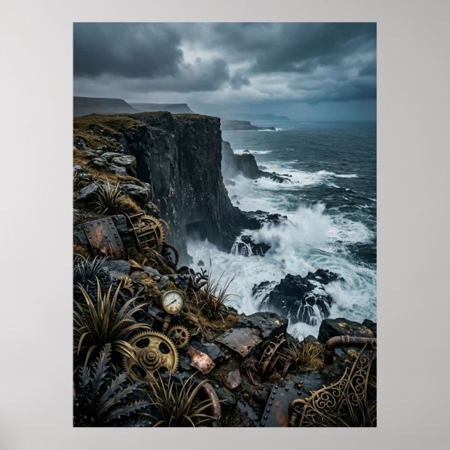 Poster Ruínas da Falésia Oceânica Steampunk (Frente)