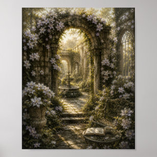 Poster Ruínas de Clematite Prateada Botânica Vintage