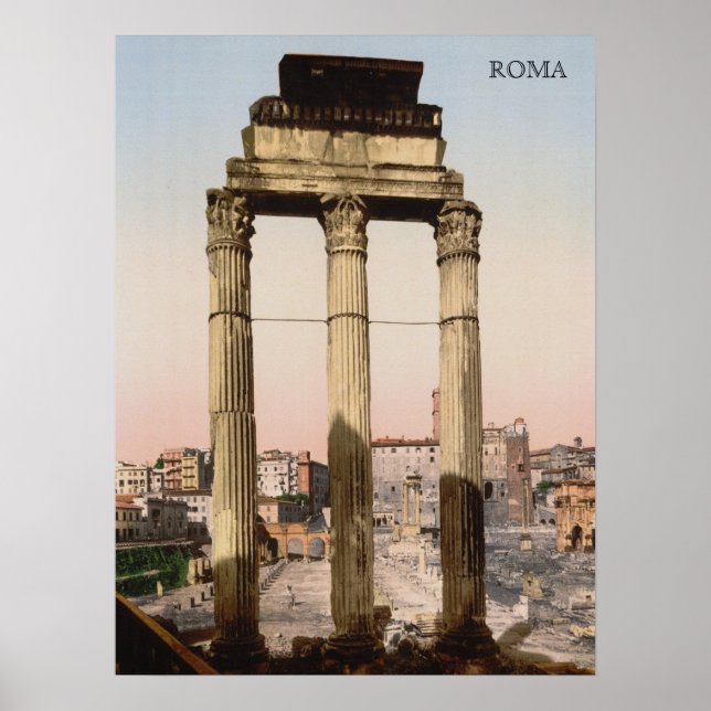 Poster Ruínas do Templo de Castor e Polux em Roma (Frente)