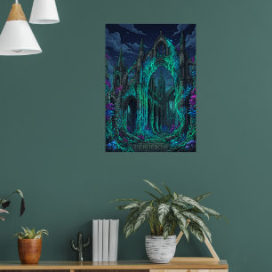 Poster Ruínas Góticas de Nêon com Líquen Brilhante Fantas