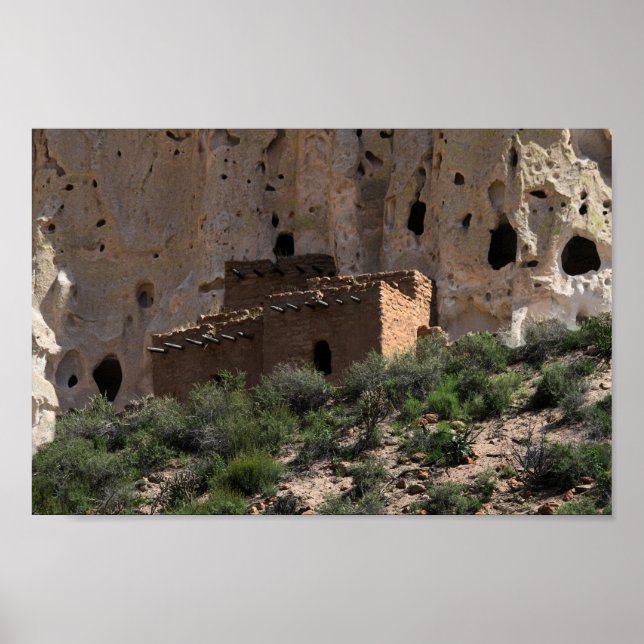 Poster Ruínas Pueblo no Monumento Nacional de Bandelier,  (Frente)