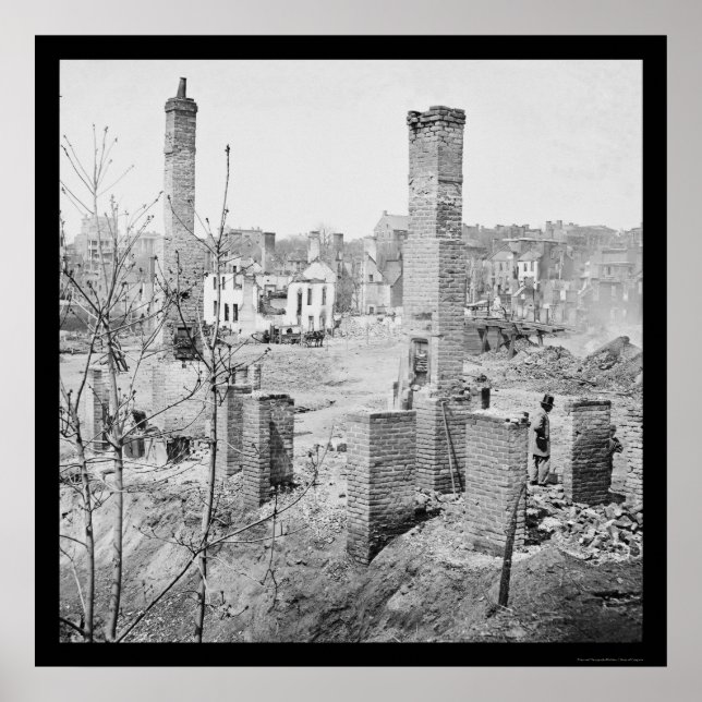 Pôster Ruínas queimadas de chaminés em Richmond 1865 (Frente)