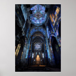 Poster Ruined Cathedral Stained Glass Projection Glow