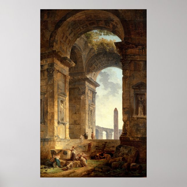 Poster Ruins com um Obelisk por Robert Hubert (Frente)