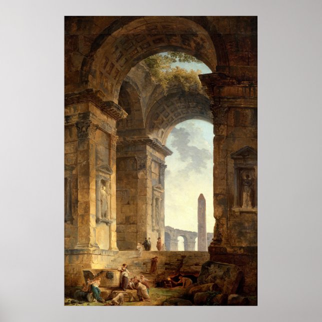 Poster Ruins com um Obelisk por Robert Hubert (Frente)