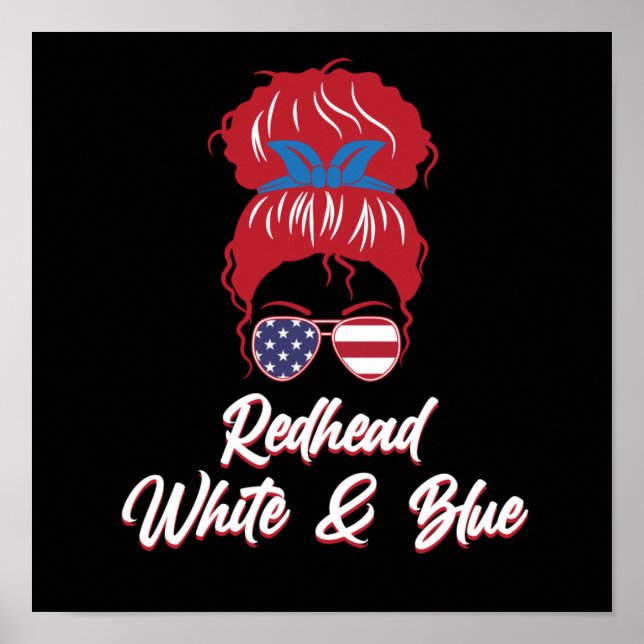 Poster Ruiva EUA Bandeira Fora do Cabelo Vermelho Raparig (Frente)