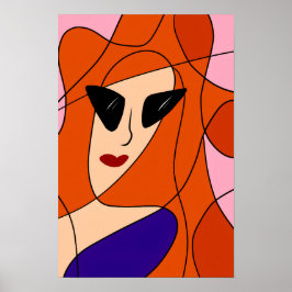 Poster Ruiva motriz - Desenho de linha rosa e laranja