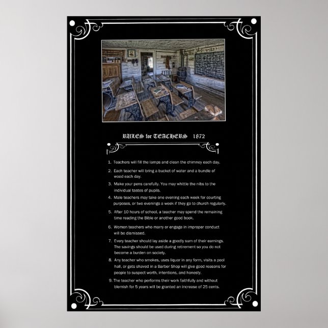 Poster RULES for TEACHERS - 1872 - MONTANA TERRITORY (Frente)