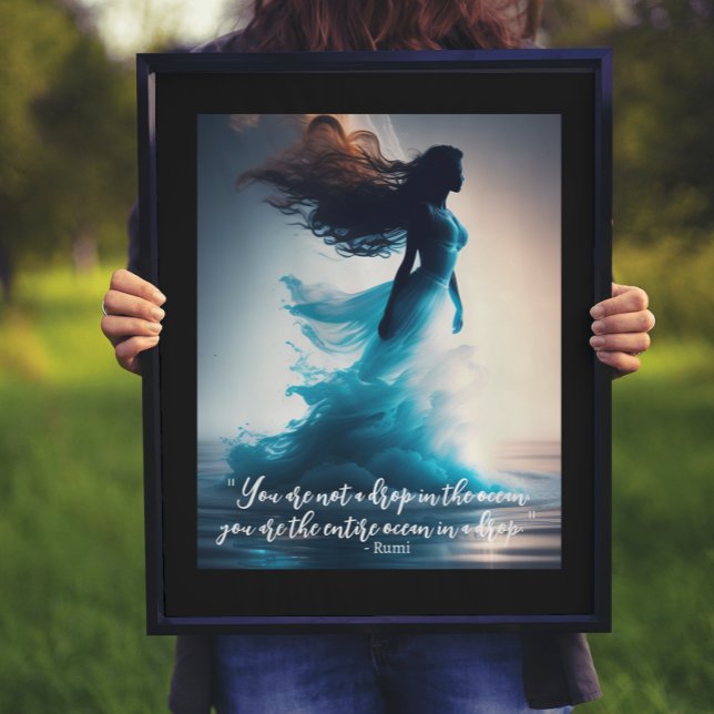 Poster Rumi Ocean Quote Dreamscape (framed 16x20 print with black mat)