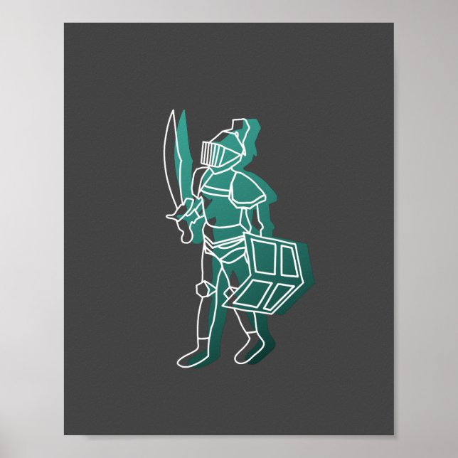 Poster Runescape de Desenho de Linha Knight Preta (Frente)