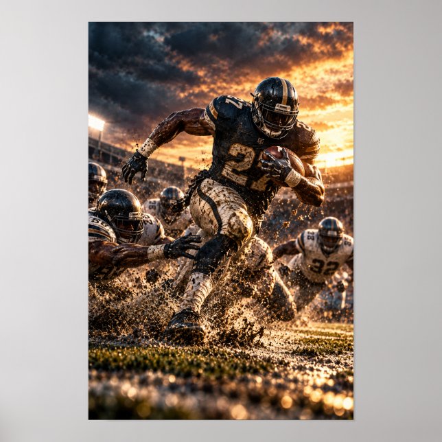 Poster Running Back de Futebol Americano Rompendo (Frente)