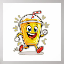 Poster **Running Juice Cup Cartoon – Fun Street Drink Cha