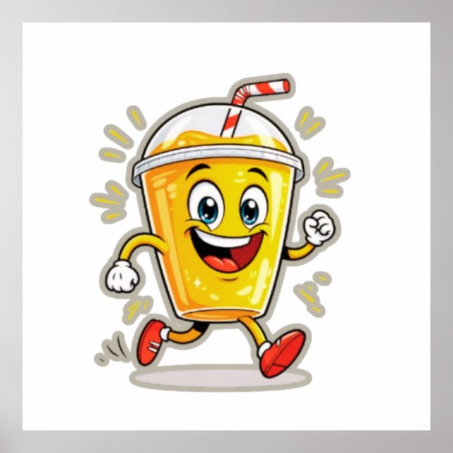 Poster **Running Juice Cup Cartoon – Fun Street Drink Cha (Frente)