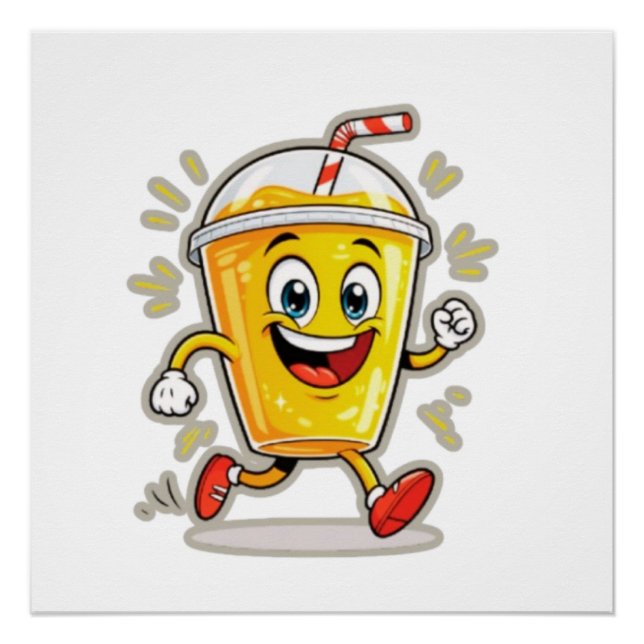Pôster **Running Juice Cup Cartoon – Fun Street Drink Cha (Frente)