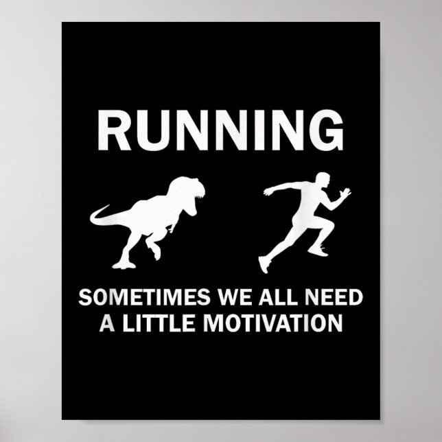 Poster Running Motivation Raptor Chase Funny Dinosaur  (Frente)