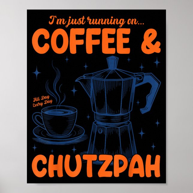 Poster Running On Coffee &amp; Chutzpah Retro Funny Jewis (Frente)