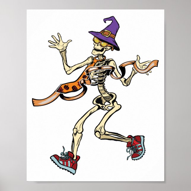 Poster Running Skeleton Halloween Funny Runners Sport (Frente)