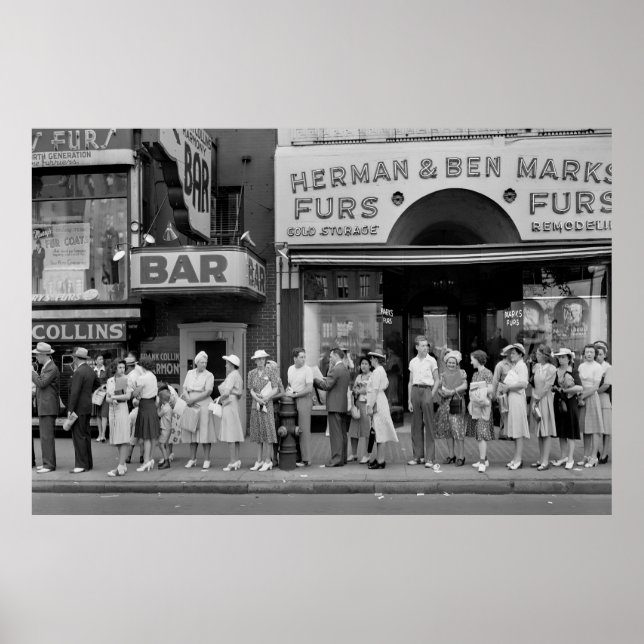 Poster Rush Hour Bus Queue - Detroit 1942 (Frente)