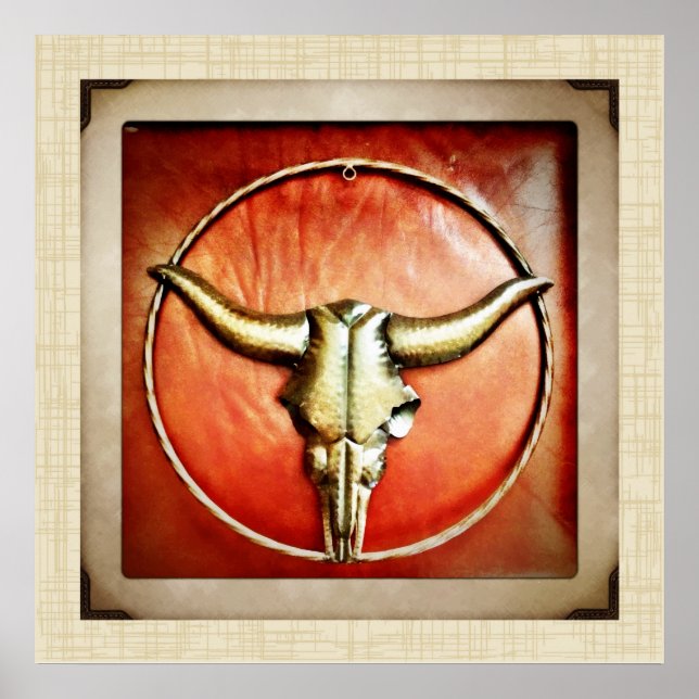 Pôster Rusk Country Bull Horns Faux Leather Design (Frente)