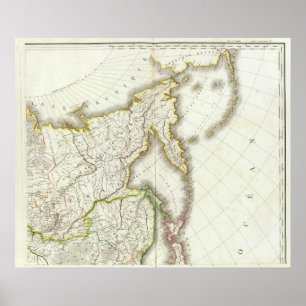 Poster Rússia e mapa gravado Ásia