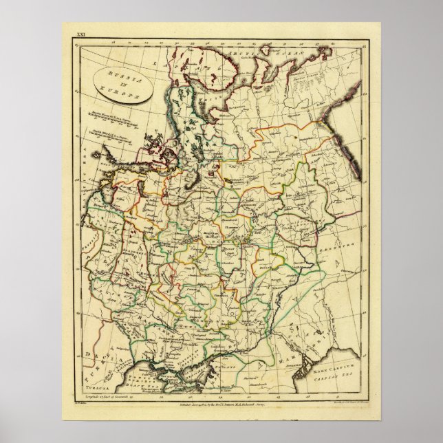 Pôster Russia in Europe with boundaries outlined (Frente)