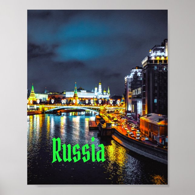 Poster Rússia ou Federação Russa de Moscou à Noite (Frente)