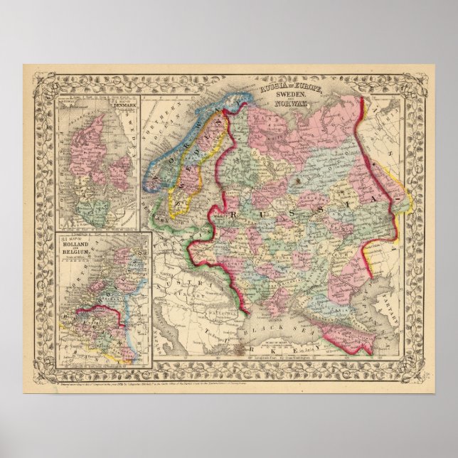 Poster Rússia, Suecia, Mapa da Noruega por Mitchell (Frente)