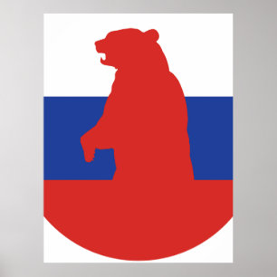 Poster Rússia Ursa Bandeira Nacional Russa