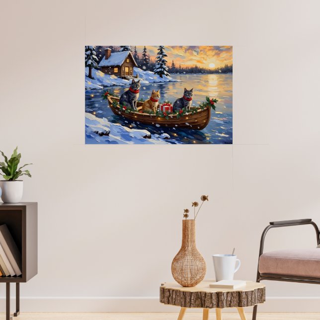 Poster Russian Blue Cat Christmas Boat Holiday (Sala de Estar 3)