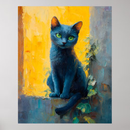 Poster Russian Blue Cat in Golden Light – Peaceful Ledge