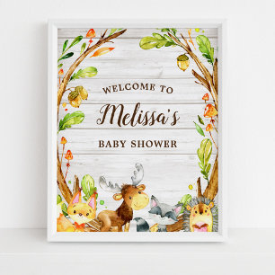 Poster Russo Watercolor Woodland Animais Bem-Vindos