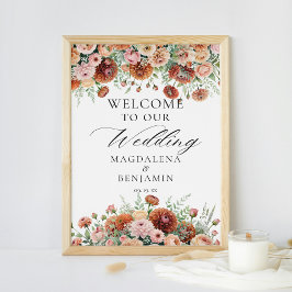 Poster Rust Dahlia Flores Sage Fall Calliografia Bem-vind