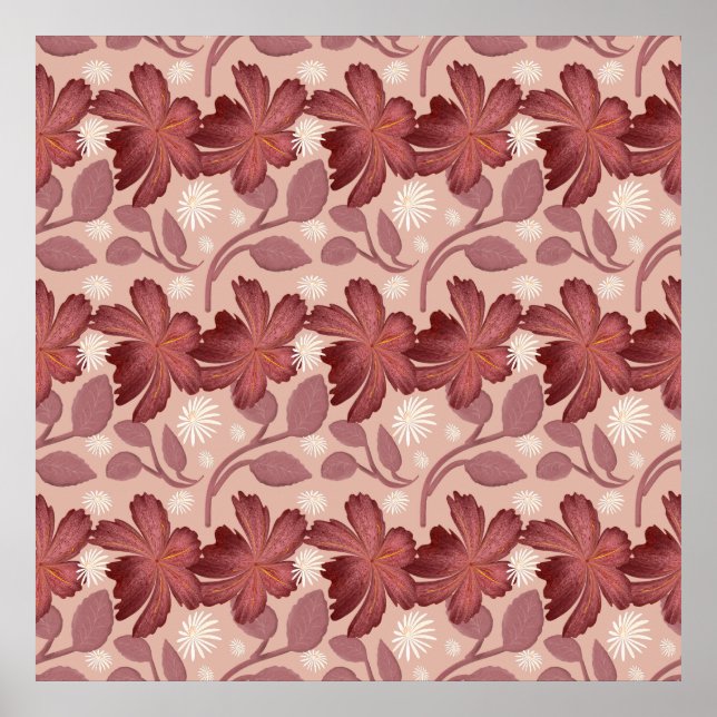 Poster Rust Floral Seamless Pattern Large Flowers Minimal (Frente)