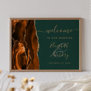 Poster Rust Gold Ágata Caçador Verde Casamento Bem-vindo