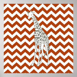 Poster Rust Red Safari Chevron com Pop Art Giraffe