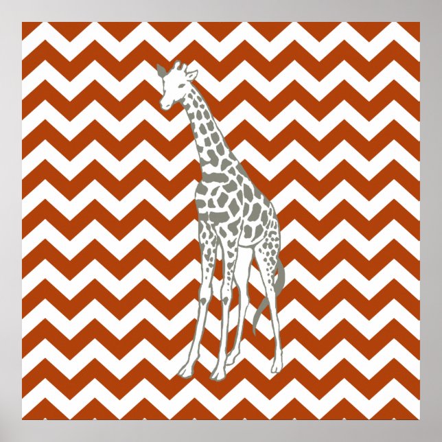 Poster Rust Red Safari Chevron com Pop Art Giraffe (Frente)