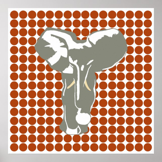 Pôster Rust Safari Dot com Elefante de Arte Pop (Frente)